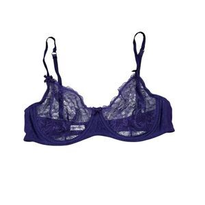 READ Mimi Holliday Unlined Underwire Lace Bra Purple Size 34D Silk Blend